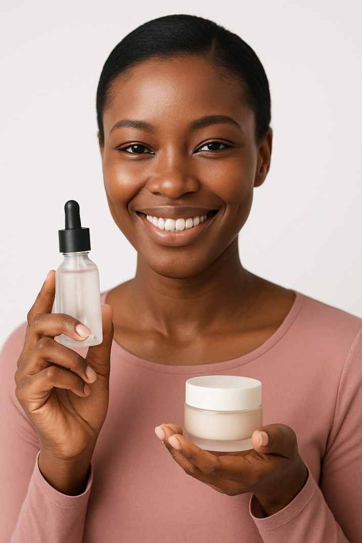 A model with skincare products