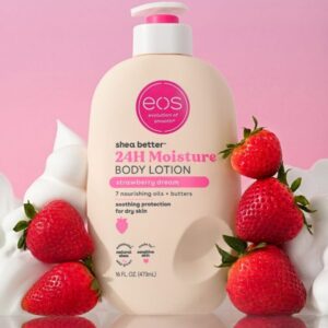 EOS shea butter body lotion with strawberry fragrance